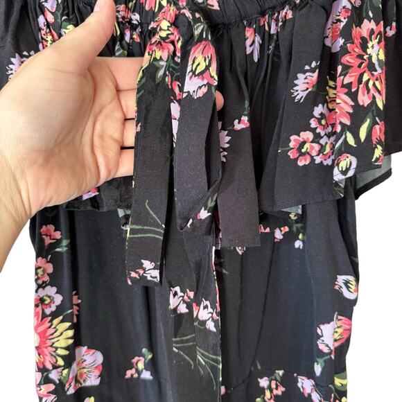 Jill Stuart Black & Pink Floral Off Shoulder Ruffled Knee Length Dress Size 2 - Picture 5 of 10